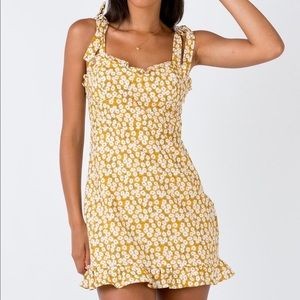 Yellow Floral Tie Strap Ruffle Dress